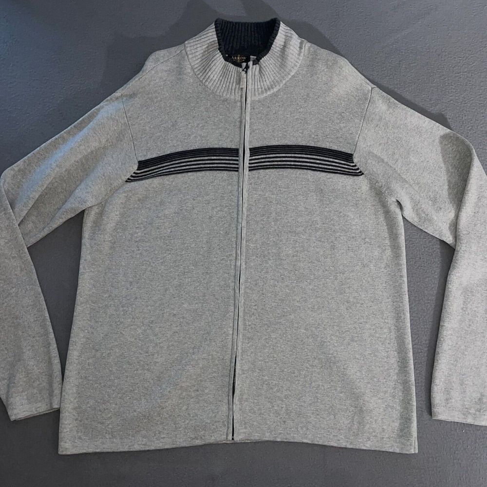 Arrow Sweater Mens XL Full Zip Sweatshirt Collar Stripped Black Jacket‎